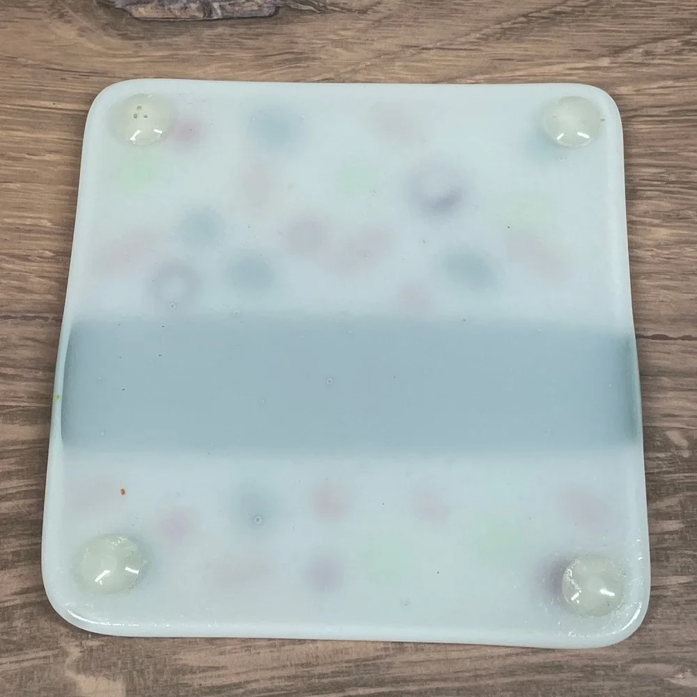 Fused Glass Red Green White Coasters Set of 2 Food Drink Bar Kitchen Decor